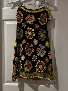 Free People Black Crochet Multicolor Midi Romper